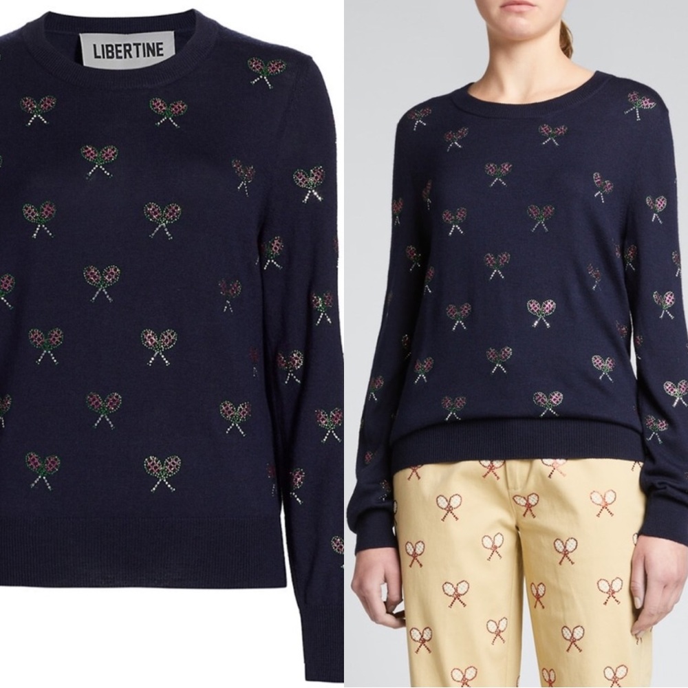 Libertine Crystal-Embellished Tennis Racket Sweater in blue